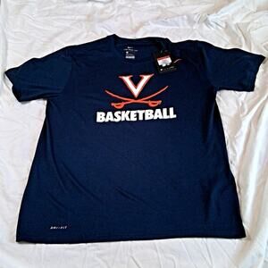 NWT Nike Virginia Cavaliers Basketball T Shirt Blue L Dri-Fit Athletic Cut NCAA
